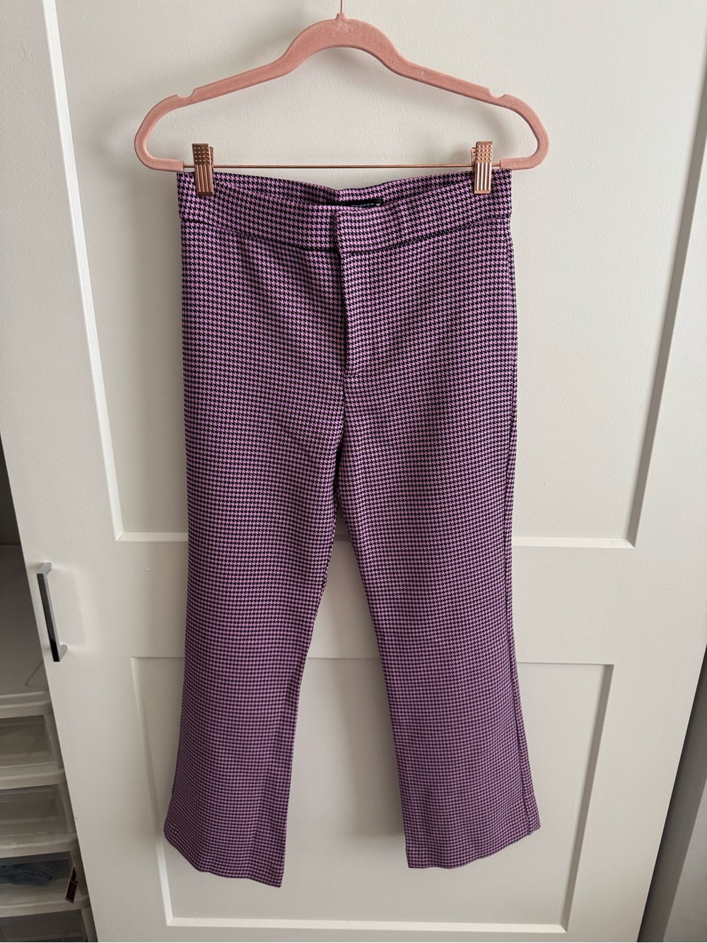 Zara Purple Black Micro-Check Straight Leg Pants